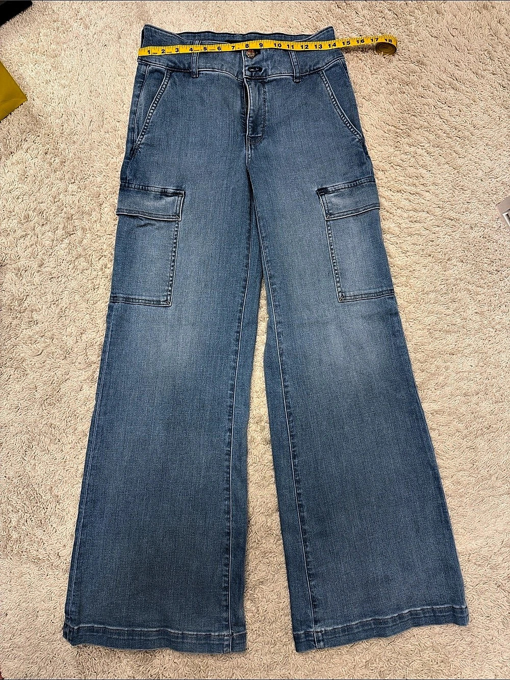 White House Black Market Wide-Leg Cargo Denim Pants Blue